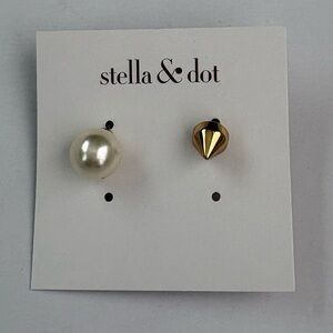 Stella & Dot Gold and White Stud Earrings